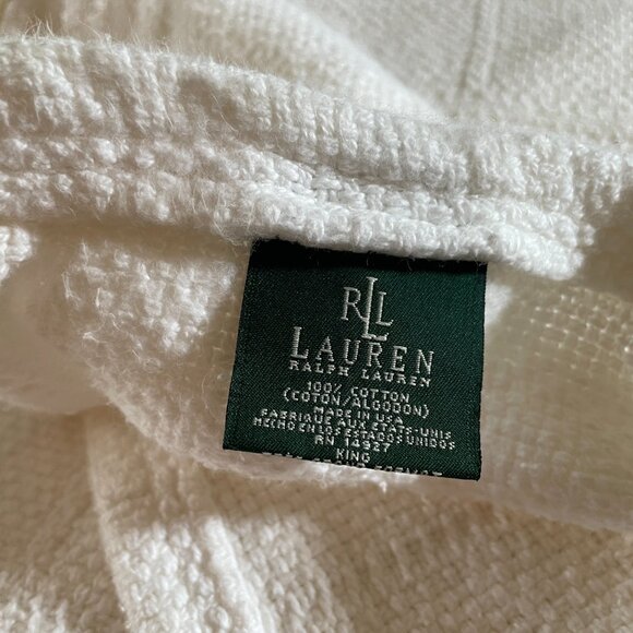 Ralph Lauren 100% Cotton King Size Textured Weave White Blanket, Cozy, Warm - Picture 6 of 11
